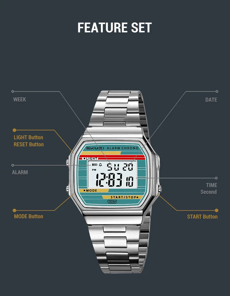 SKMEI 2514 Fashion Men's Electronic Watch Luminous Multifunction Clock Waterproof Calendar Alarm Clock Student Digital Watches
