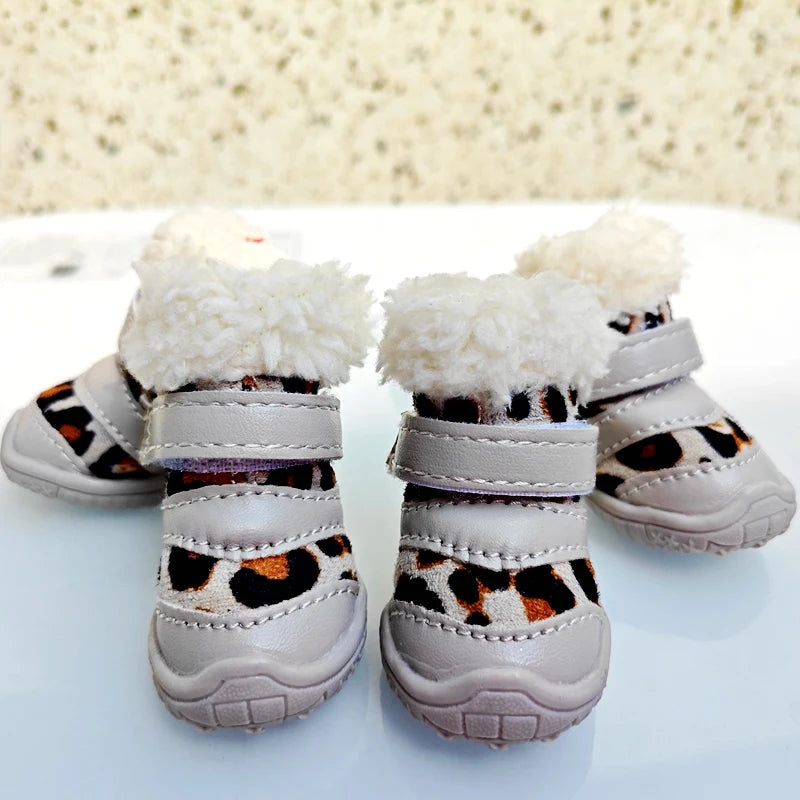 Leopard Print Dog Boots Set of 4 - Warm Winter Shoes for Small Breeds - photo 7