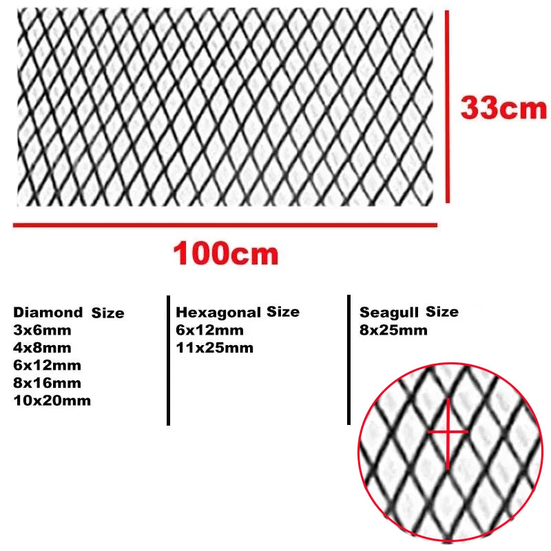 100x33cm Universal Aluminum Alloy Car Grill Mesh Auto Bumper Grille Cover Net Protector Hexagonal Diamond Seagull Black/Silver