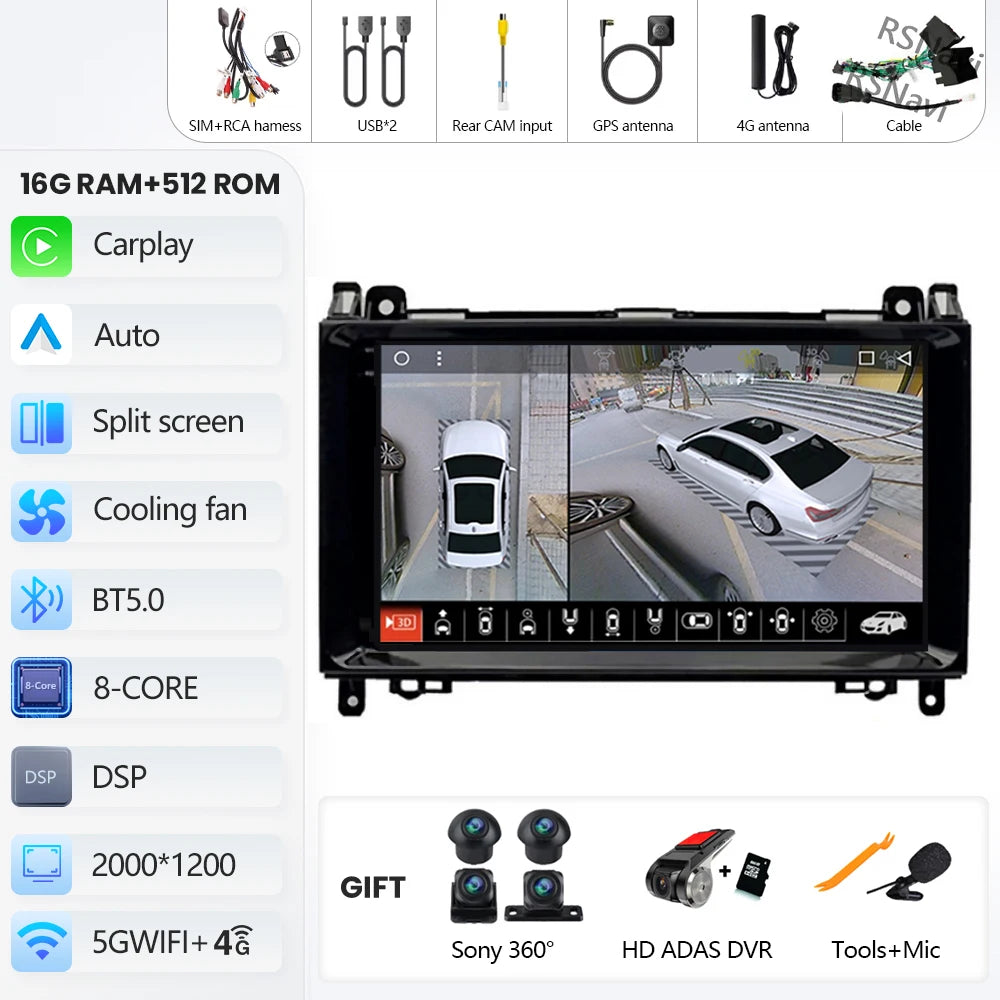 Android 16 For Benz Sprinter Volkswagen Crafter 2006 - 2016 2K QLED Android Car Radio Multimedia Video Player GPS stereo CarPlay