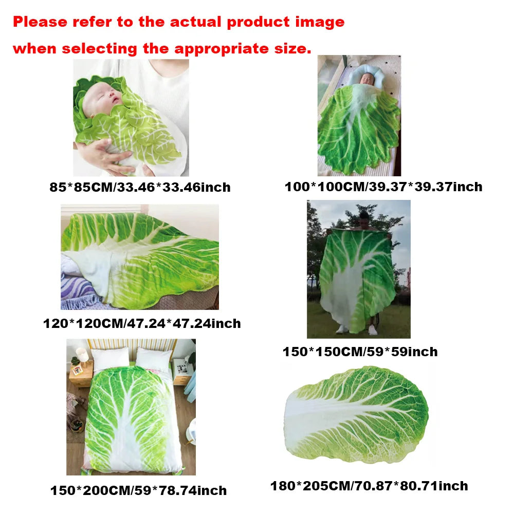 Cabbage Leaf Flannel Blanket, Double-Sided Throw