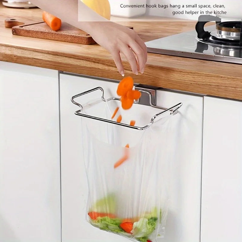 Over-Cabinet Door Trash Bag Holder - Stainless Hanging Rack - photo 4