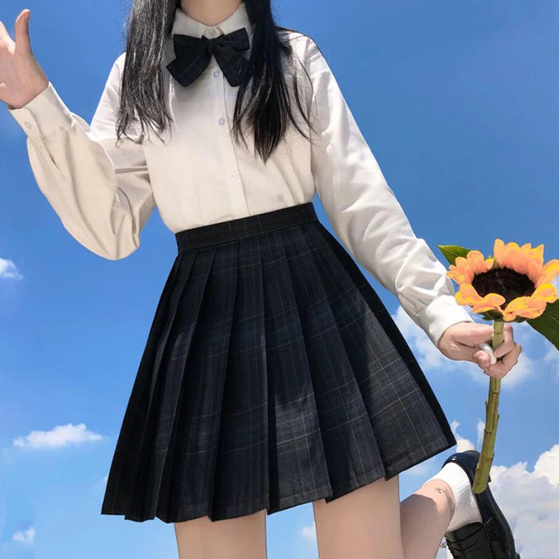 ZOKI Plaid Pleated Mini Skirt – Bow Knot High Waist Preppy Style | Harajuku Aesthetic Women's A-Line Dance Skirt | S-XXL
