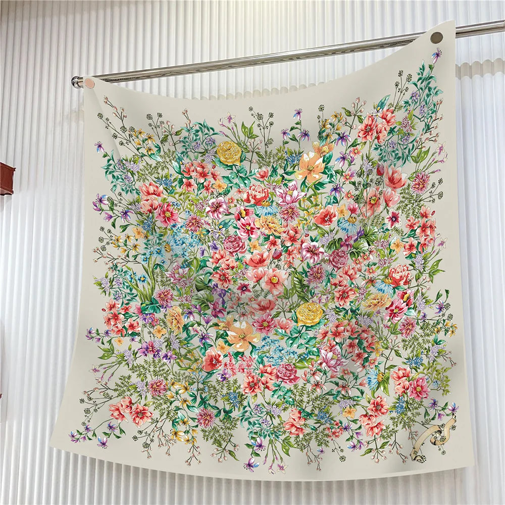 90cm Elegant Floral Silk Scarf for Women - Versatile Fashion Accessory