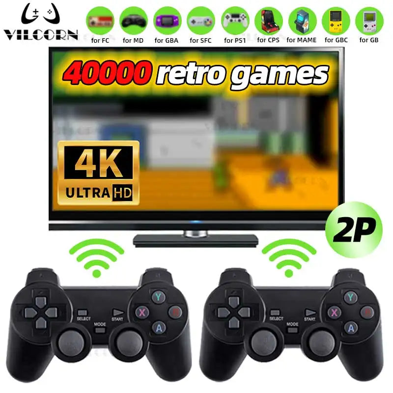 Retro Game Stick 4K 40000+ Classic Games Nostalgia Viedo Game Console 128G with 2.4G Wireless Controller Childhood Memory Gift