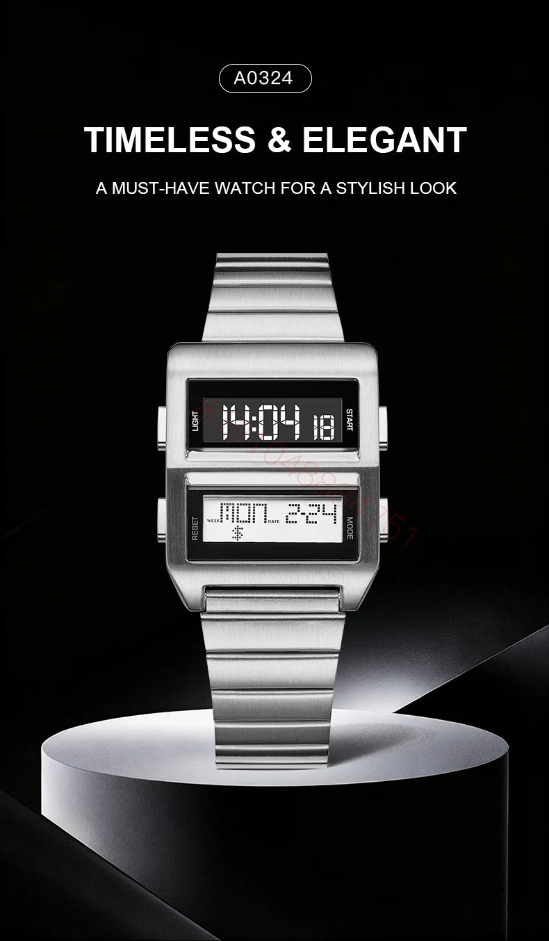 MEGIR Retro Cyberpunk Driver Electronic Watch for Men Sports Wristwatch with Electronic Movement Stainless Steel Strap 0324