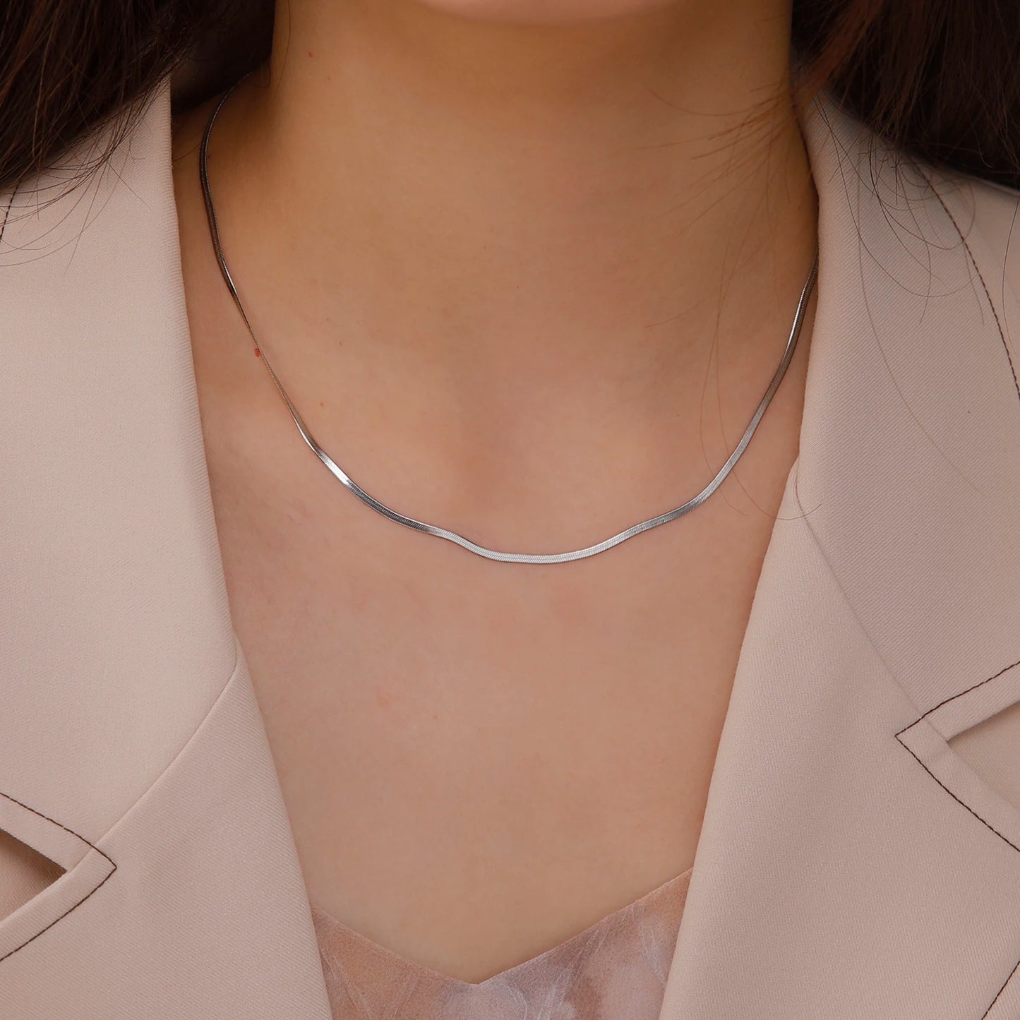 Stainless Steel Snake Chain Necklace — Gold & Silver Herringbone Choker for Women and Men