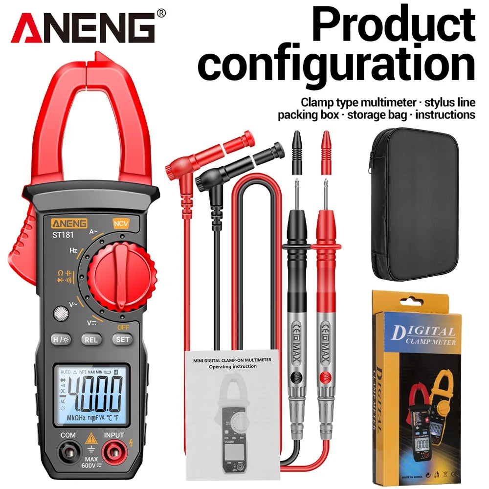 ANENG Clamp Meter Multimeter 4000 Counts Digital ST181+B19 AC Current Voltage Tester Ammeter Hz/Capacitance/NCV/Ohm Tester Tools