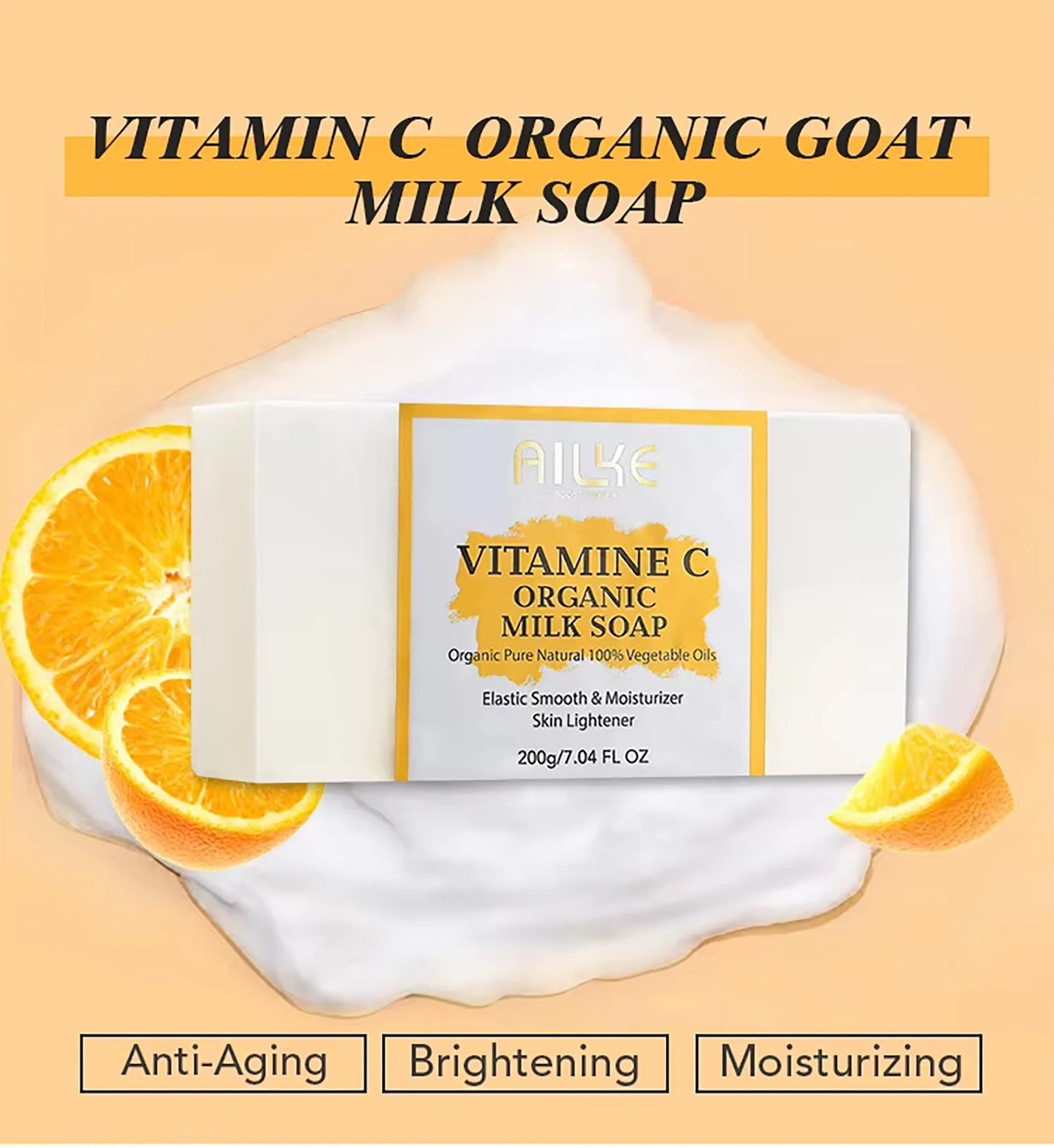 Ailke organic milk soaps containing vitamin C, whitening, wrinkle reducing, anti-aging, smoothing, and softening the skin,200g