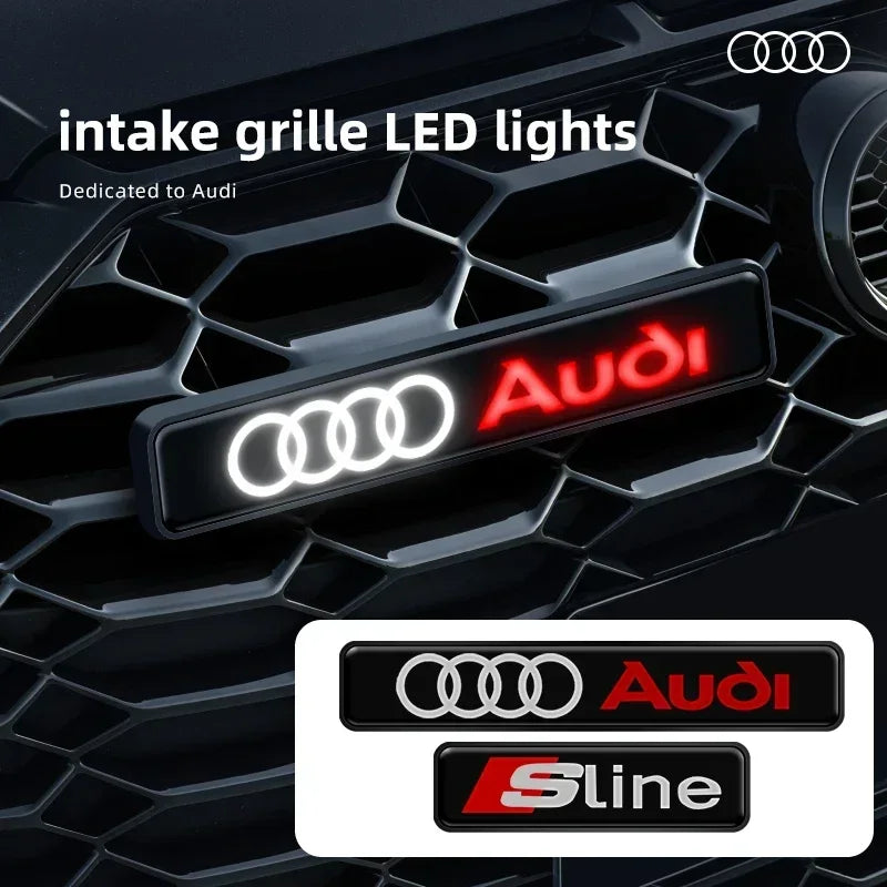 Front Grille Decoration Badge Car Head Grill Emblem LED Light Audi Sline A6 Q3 A3 B5 B6 B7 B8 B9 Q7 8P 8V 8L A5 A4 C6 Car sticke