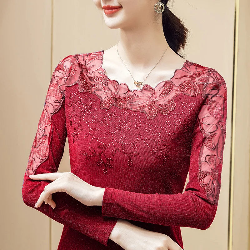 Lace Embroidery Mesh Top – Plus-Size Short-Sleeve Tee M-5XL