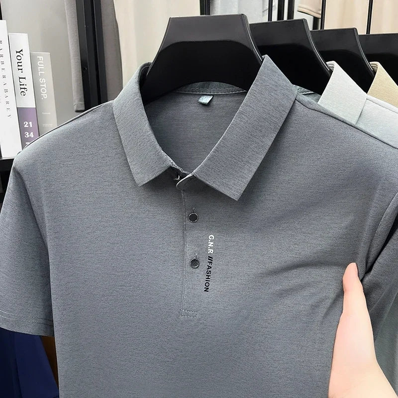 Men's Slim-Fit Polo - Subtle Cuff Print, Breathable Three-Button