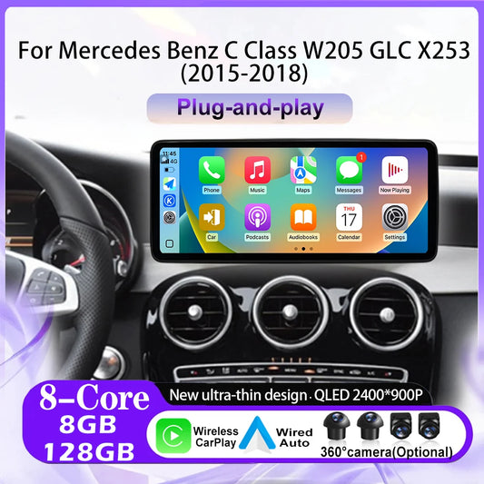 Car Stereo with Apple CarPlay & Android Auto, Compatible with Mercedes-Benz C-Class W205 & GLC X253