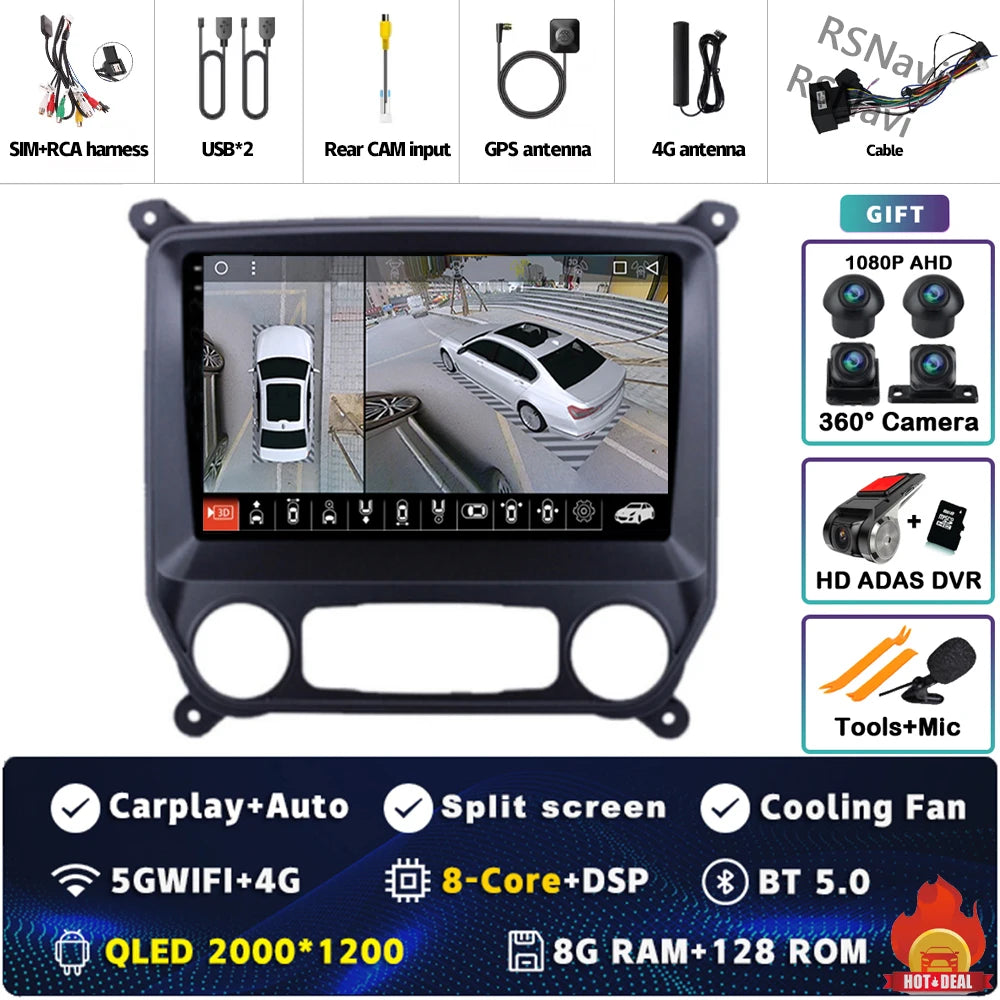Android 16 Carplay Auto Car Radio Multimedia For Chevrolet Silverado 3 GMTK2 2014 2015 2016 2017 2018 GPS BT 4G Stereo Head Unit