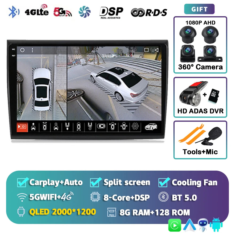 Car Stereo with Apple CarPlay & Android Auto, Compatible with Fiat Bravo 198 II (2007-2014)