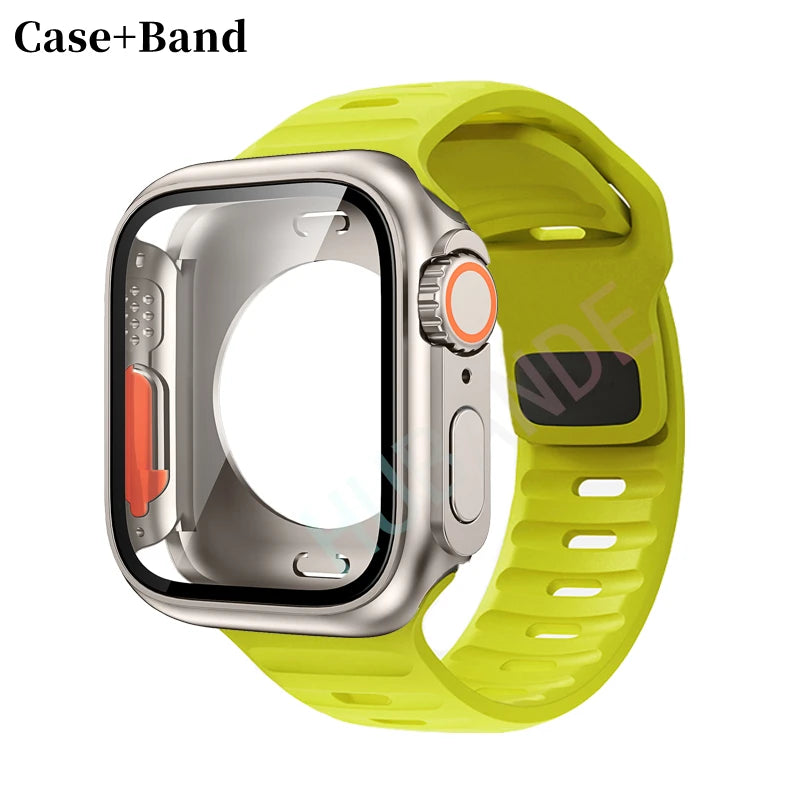 Silicone strap For Apple Watch 44mm 45mm 41mm 40mm Bracelet+Screen protectores Change to Ultra For iWatch Series 9 8 7 SE 6 5 3