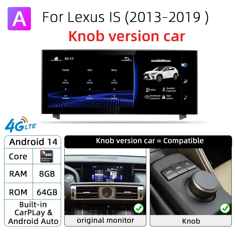 Android 14 Car Radio For Lexus IS RC 200 250 300 350 200t 300h 2013-2019 128GB Multimedia Video Player CarPlay Autoradio 4G