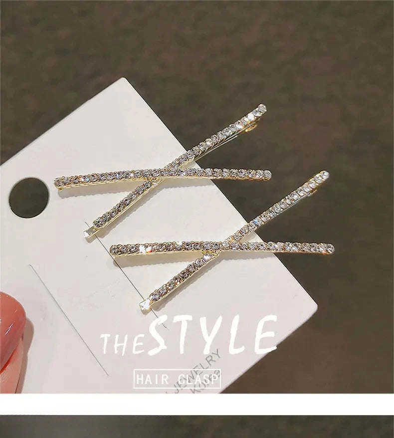 2pcs Cross Crystal Hairpins Rhinestone X Hair Clips Barrettes Simple Side Clip Bridal Headwear Girl Fashion Hair Accessories New