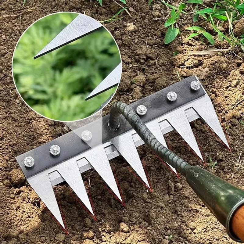 Iron Gardening Hoe & Weeding Rake — 5–8 Tooth Soil-Loosening Farm Tool