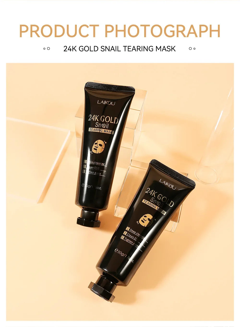 LAIKOU 24K Gold Snail & Collagen Peel-Off Face Mask 50g – Deep Cleansing, Blackhead Removal, Oil Control & Deep Hydration for Women
