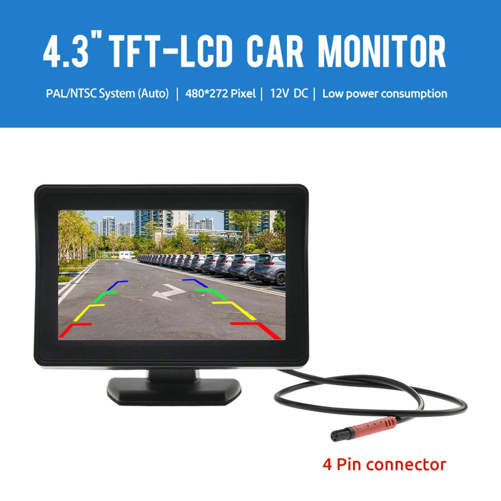 Car Rear View Camera Wide Degree  4.3" TFT LCD Display or Monitor Waterproof Night Vision Reversing Backup 2In1 Parking Revere