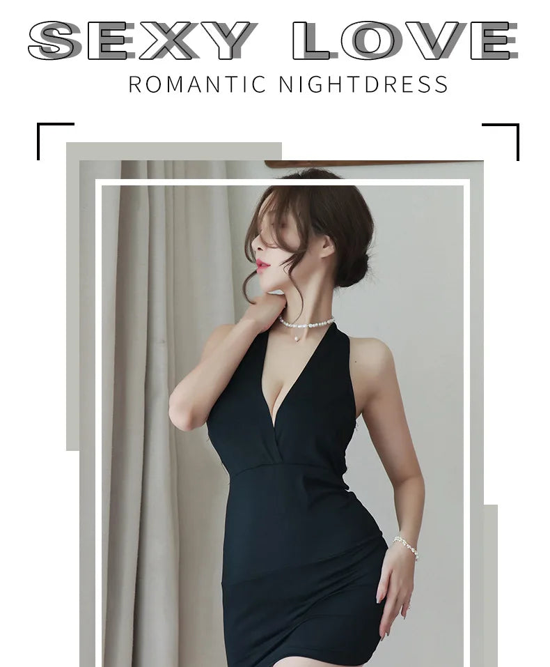 Summer Deep V backless Dress Women sexy uniform seductive nightclub attire secretary attire OL attire clothes Woman party dress