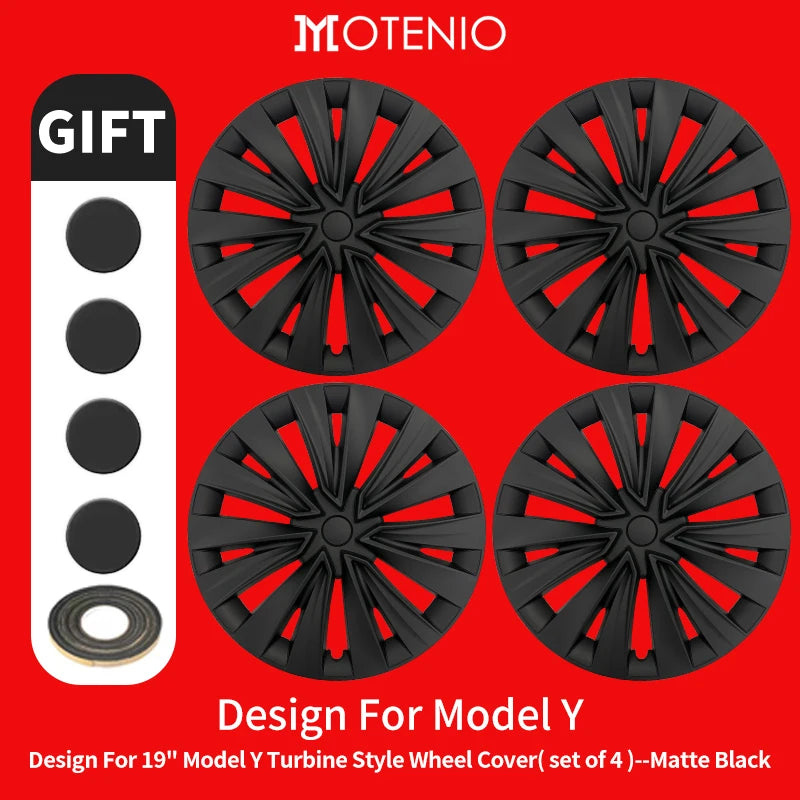 4PCS for Model Y 2020-2024 4PCS 19 Inch New Turbine Style Matte Black Hubcap Cover Hub Cap Replacement Wheel Cap for Tesla