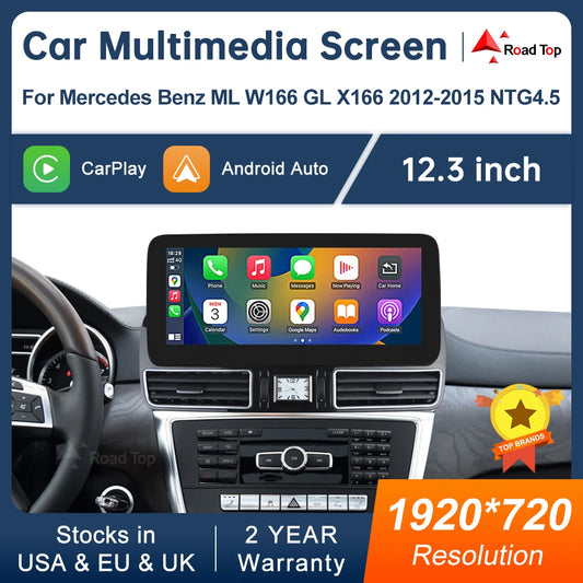 12.3" Wireless CarPlay & Android Auto Display Screen, Compatible with Mercedes-Benz ML W166 GL X166 GLE GLS