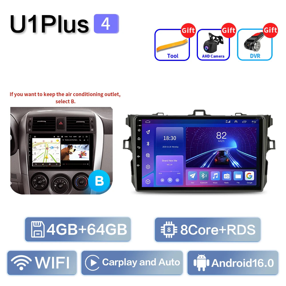 Android Car Stereo for Toyota Corolla E140/E150 (2006–2013) — CarPlay, Android Auto, DSP, 4G, Subwoofer Output