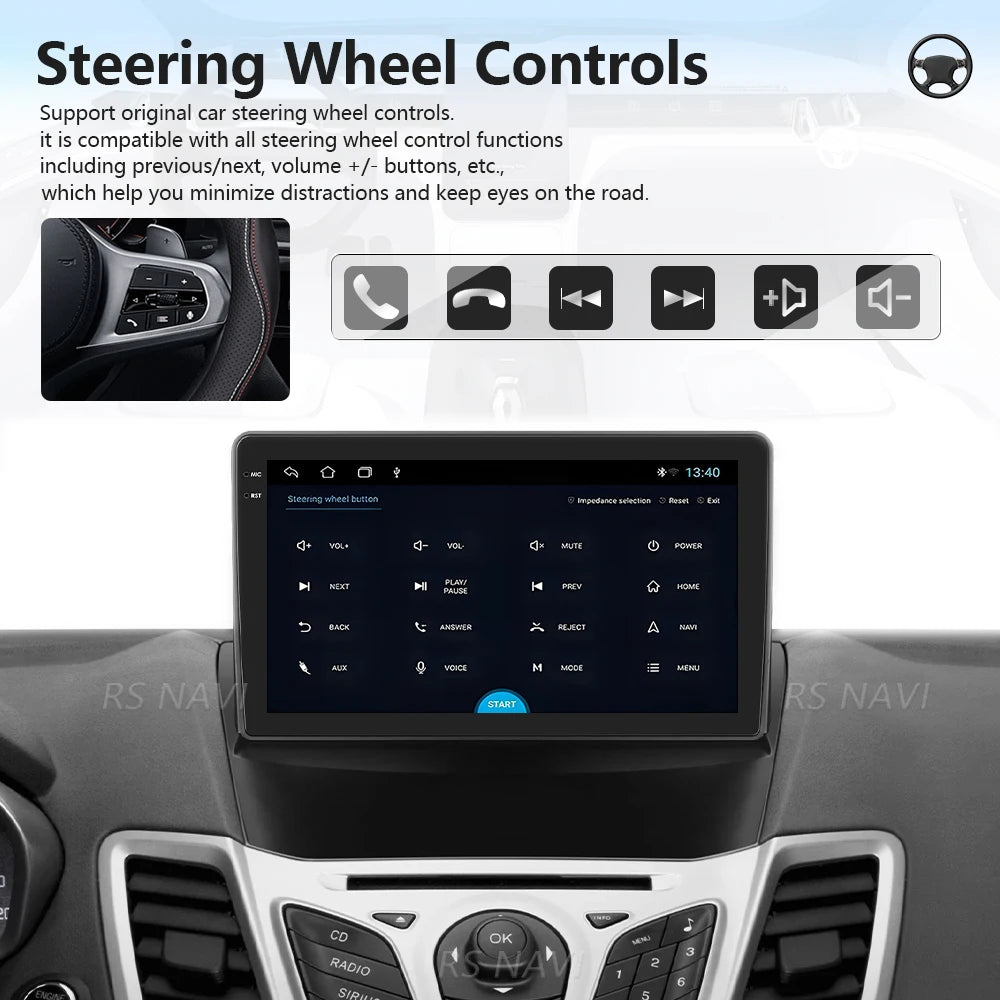 Plug and Play Android 16 Carplay Auto Qualcomm Screen Car Radio Player For Ford Fiesta 2011-2015 GPS DSP Stereo BT Navigation 4G