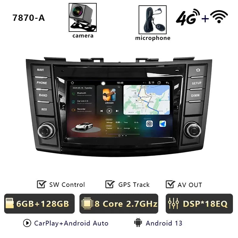 Android Car Stereo for Suzuki Swift 4 (2011–2016) — Wireless CarPlay, Android Auto, GPS, 4G, WiFi