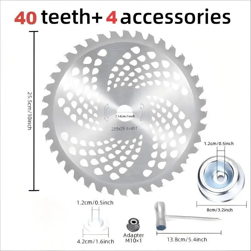 1Pc 10-Inch 40T/60T Brush Cutter Saw Blade Lawn Trimmer, Comes with 4/5 Accessories, Carbide Material for Durability, Can Quickly Remove Weeds and Trim Thick Branches, Ideal Garden Weeding and Mowing Helper, Lawn Trimming, Tr