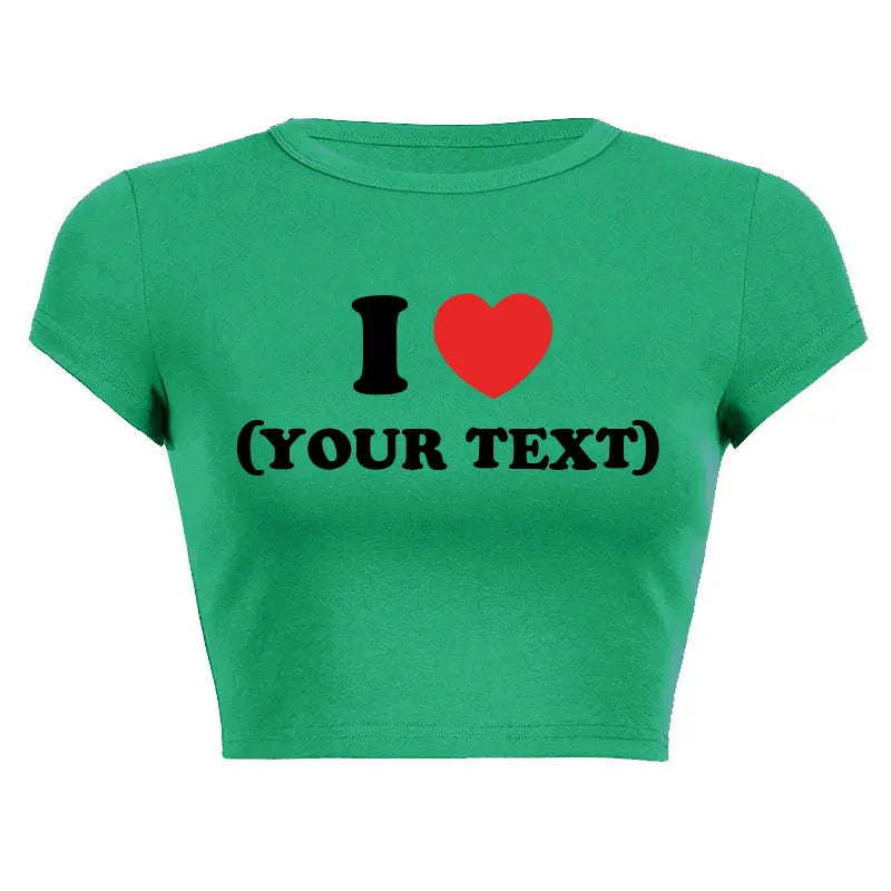 DIY Customize Your Text Couple Summer Casual Short Sleeve O Neck Cropped Navel Women Crop Tops Soft Bodycon Fashion Tees Blouse