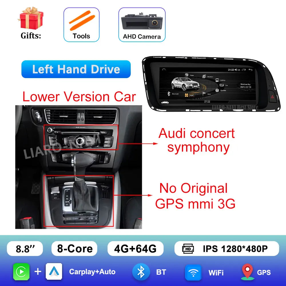 Android 16 for Audi Q5 2026 - 2026 HD Screen Car Radio Video Multimedia Player 8.8 inch BT 4G Carplay DSP Stereo WiFi Auto Tools