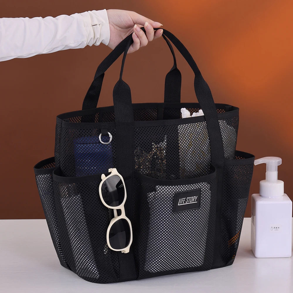 1pc Multi functional Multi pocket Mesh Beach Bag Fitness Sports Storage Bag Seaside Swimsuit Bag Drainage Handheld Swimming Bag