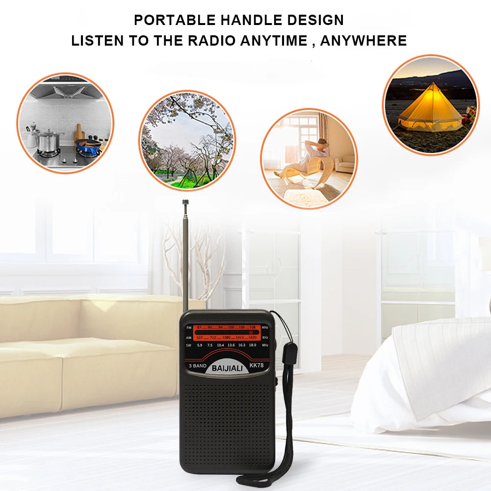 Outdoor Radio Dual Band Stereo Radio SW/AM/FM Pocket Pointer Radio LCD Display Battery Operated for Indoor Outdoor Emergency Use