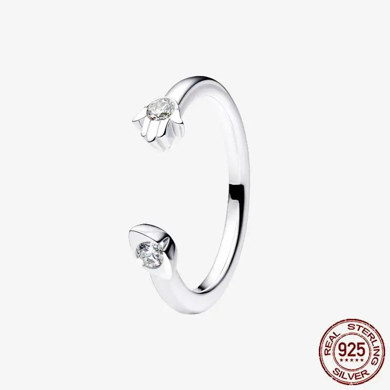 925 Sterling Silver Open Ring Style CZ Paved Heart Butterfly Flower Colorful Gemstone Ring For Women Daily Wear Jewelry Gift