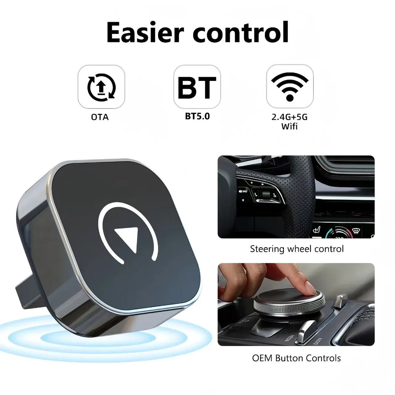2-in-1 Wireless CarPlay & Android Auto Adapter — AI Smart Box, Compatible with iOS & Android