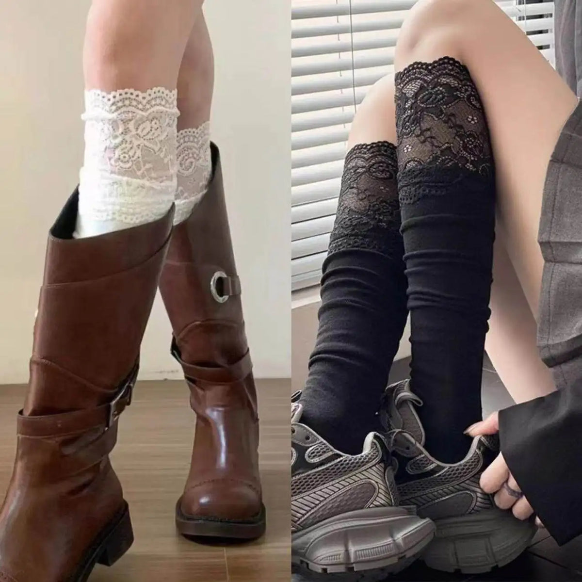 Women's Lace Trim Thigh High Stockings