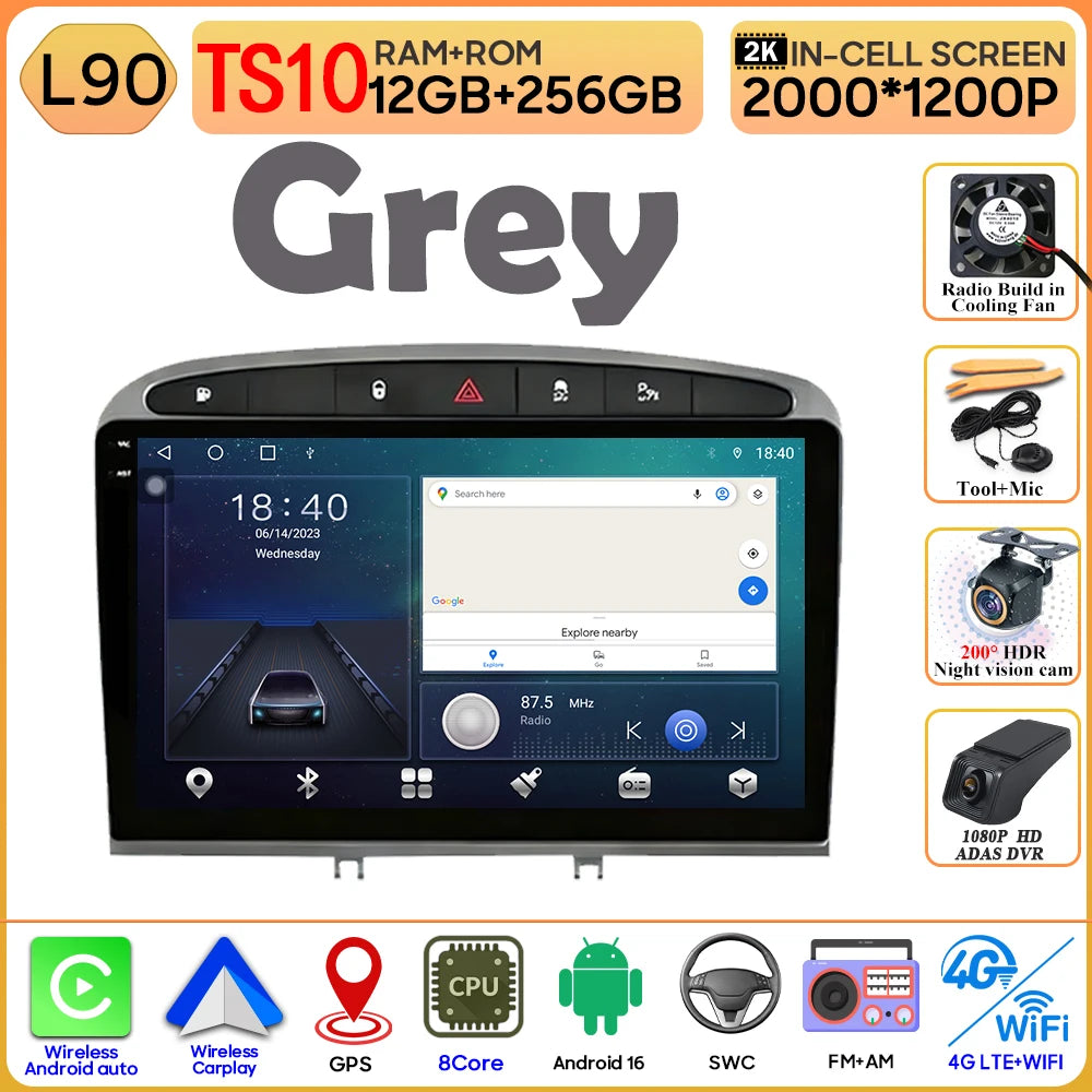 Android 16 Car Radio Player For Peugeot 408 1 2012 - 2020 For Peugeot 308 1 T7 2007 - 2015 Wireless Android Auto Touch Screen 4G