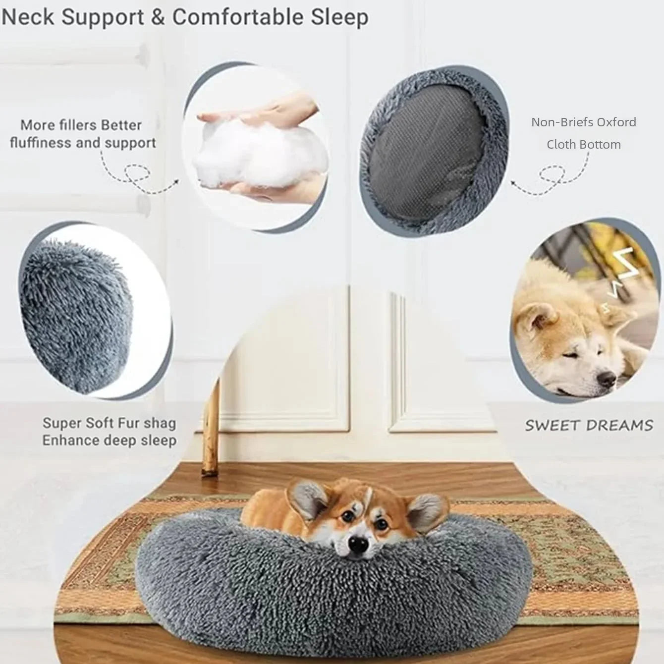 Round Plush Pet Bed — Super-Soft Washable Bed for Cats & Dogs (40–90cm)