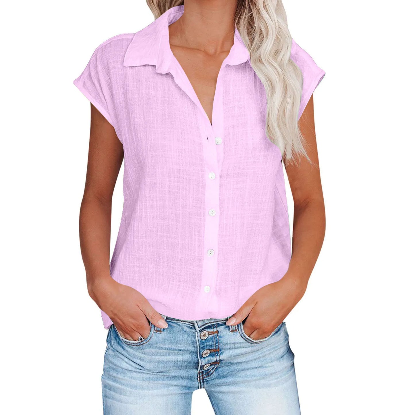 Women's Cotton-Linen Shirt — Casual Loose Short-Sleeve Summer Top