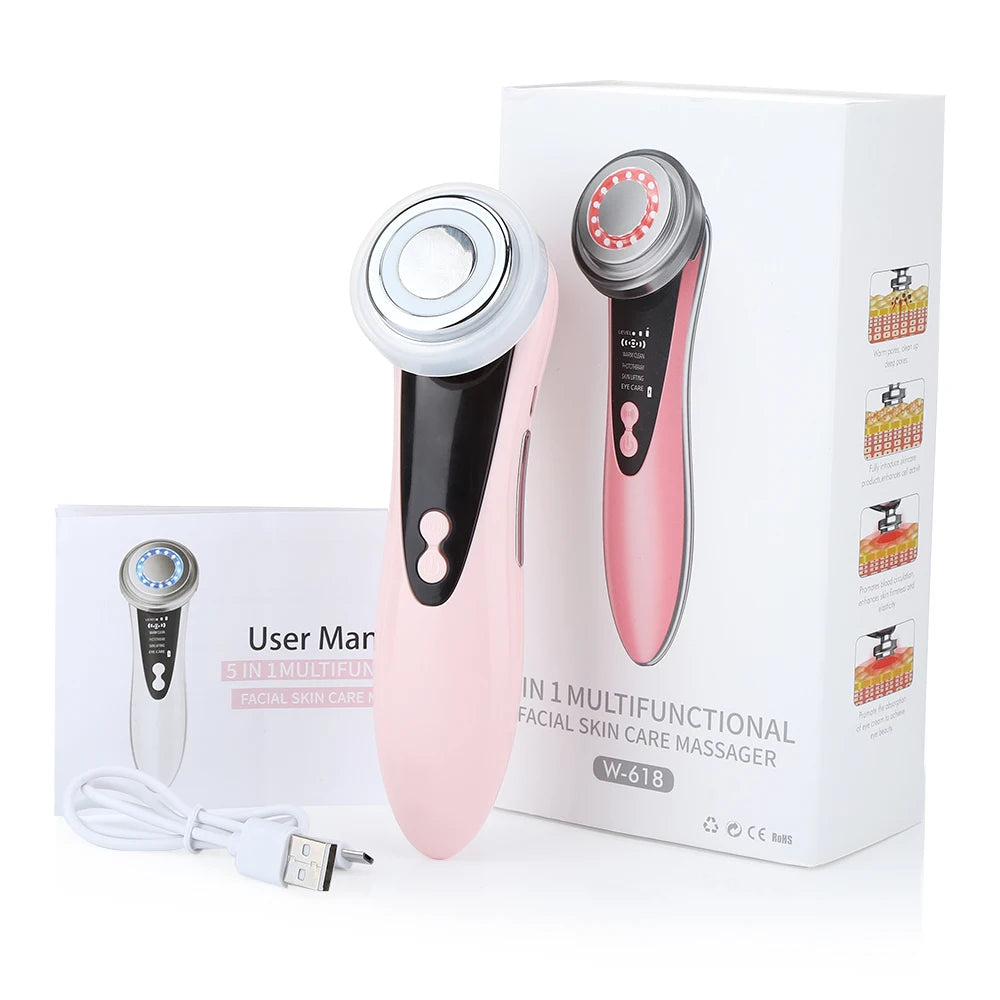 Face Massager Skin 5 In 1 Rejuvenation Massage LED Facial Lifting Beauty Vibration Wrinkle Removal Anti Aging Face Care