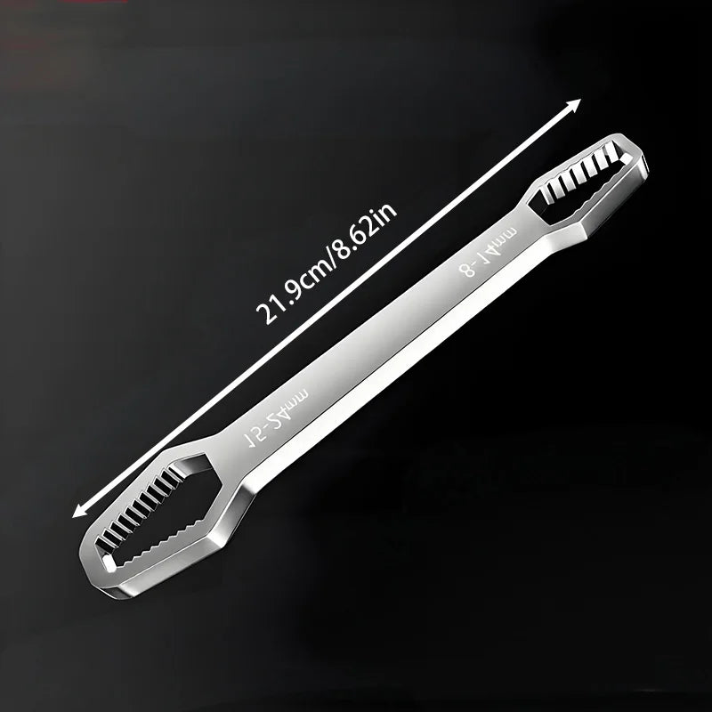 Dual-Head Multi-Size Adjustable Wrench: 4-34mm & 14-22mm Stainless Steel Spanner for Nuts & Bolts