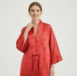 Women's Cardigan 2026 Summer Vintage Streetwear Satin Long Cardigan Red Floral Print Batwing Sleeve Loose Casual Coat