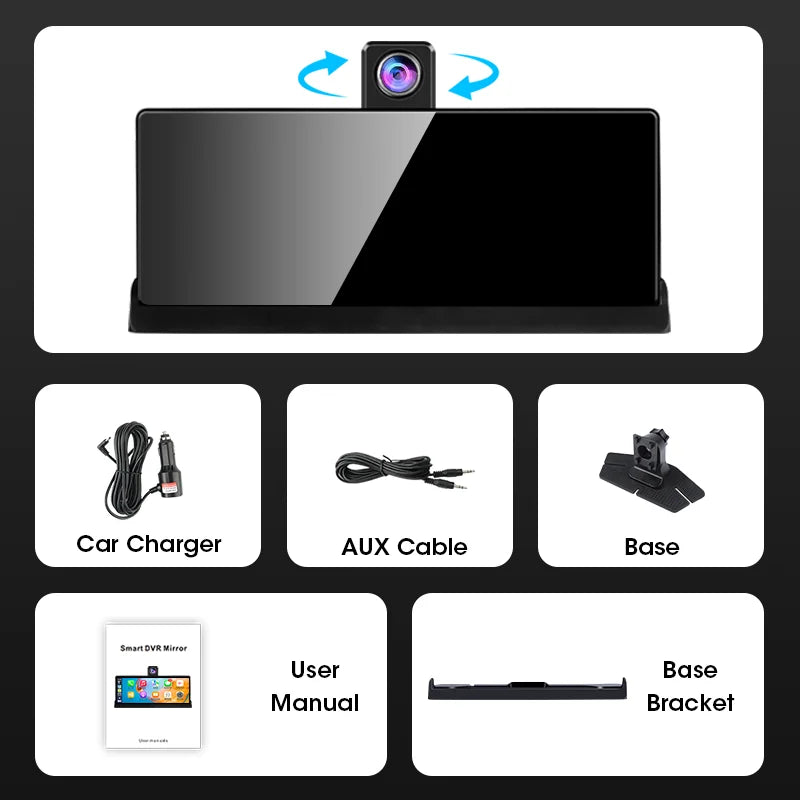 10.26" 4K Dash Cam with Wireless CarPlay & Android Auto — GPS Navigation, 5G WiFi, Rear-View Camera