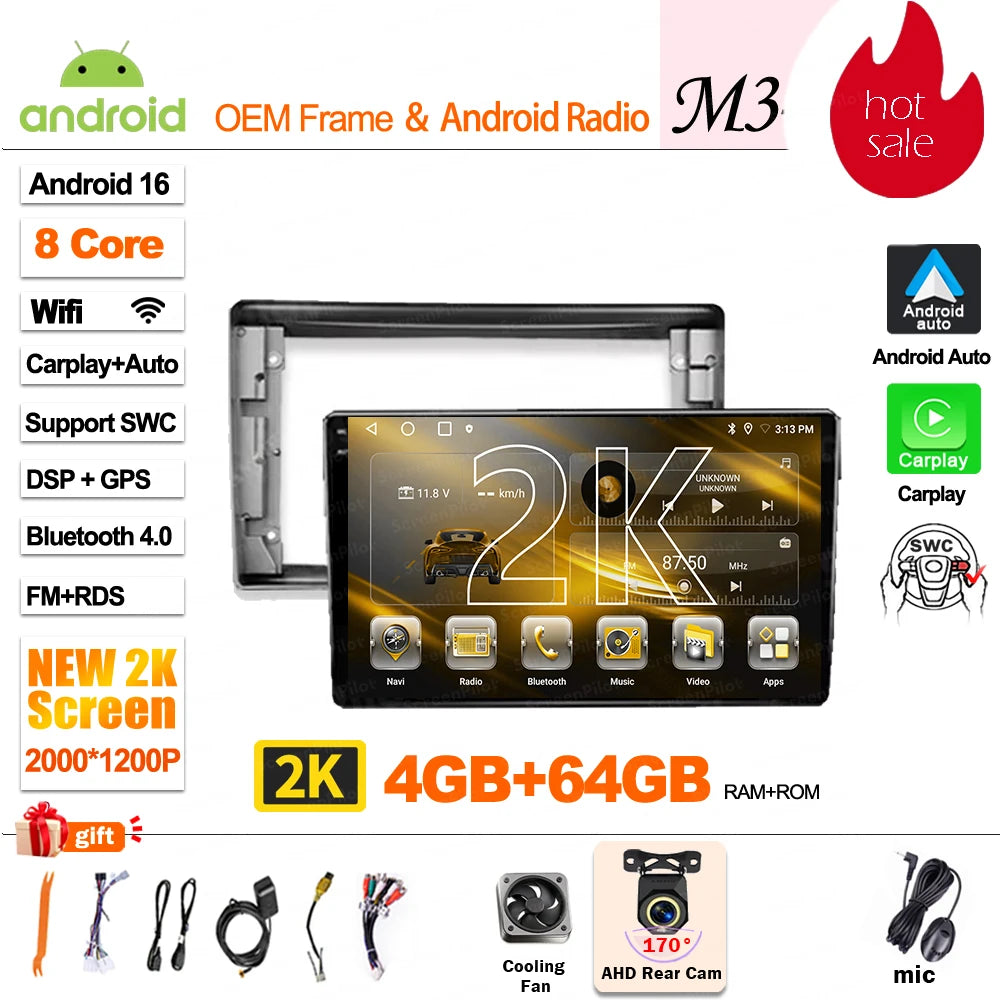 For Toyota Avensis T25 2002 - 2008 Android 16 Multimedia Video Player 2 din GPS Navigation Mirror Link  Wireless Android Auto 5G