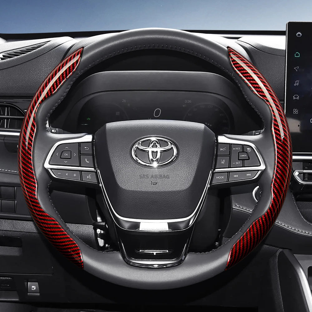 Suitable for Toyota Carbon Fiber Texture Steering Wheel Cover with Segmented Quick-Release Design, Durable, for Rav4, Hilux, Camry, Yaris, Corolla Cross, Kluger, Grand Highlander, Tacoma, Tundra, Sequoia, 4Runner, C-Hr