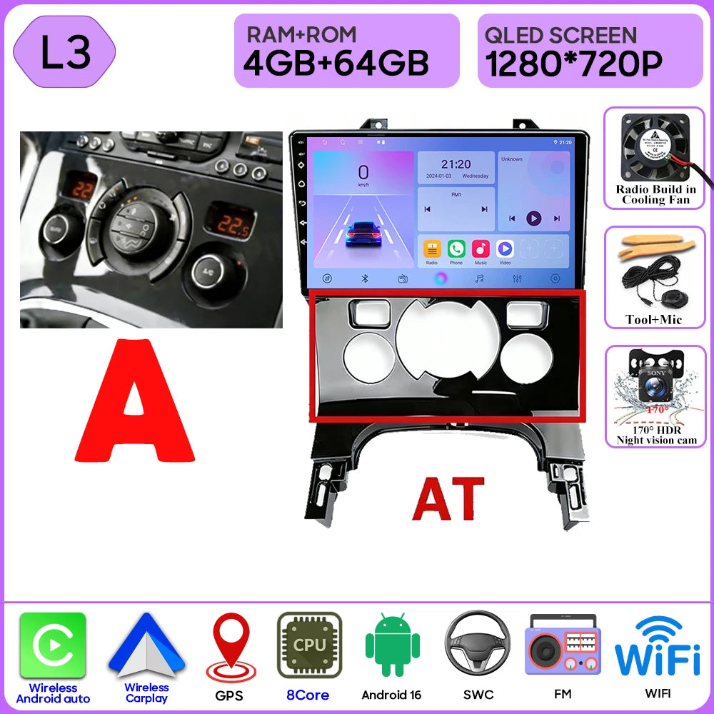 Carplay Android 16 For Peugeot 3008 5008 AT MT 2009 2012 -2016 Screen Video Car Radio GPS Navigation Car Monitor DVD DSP Stereo