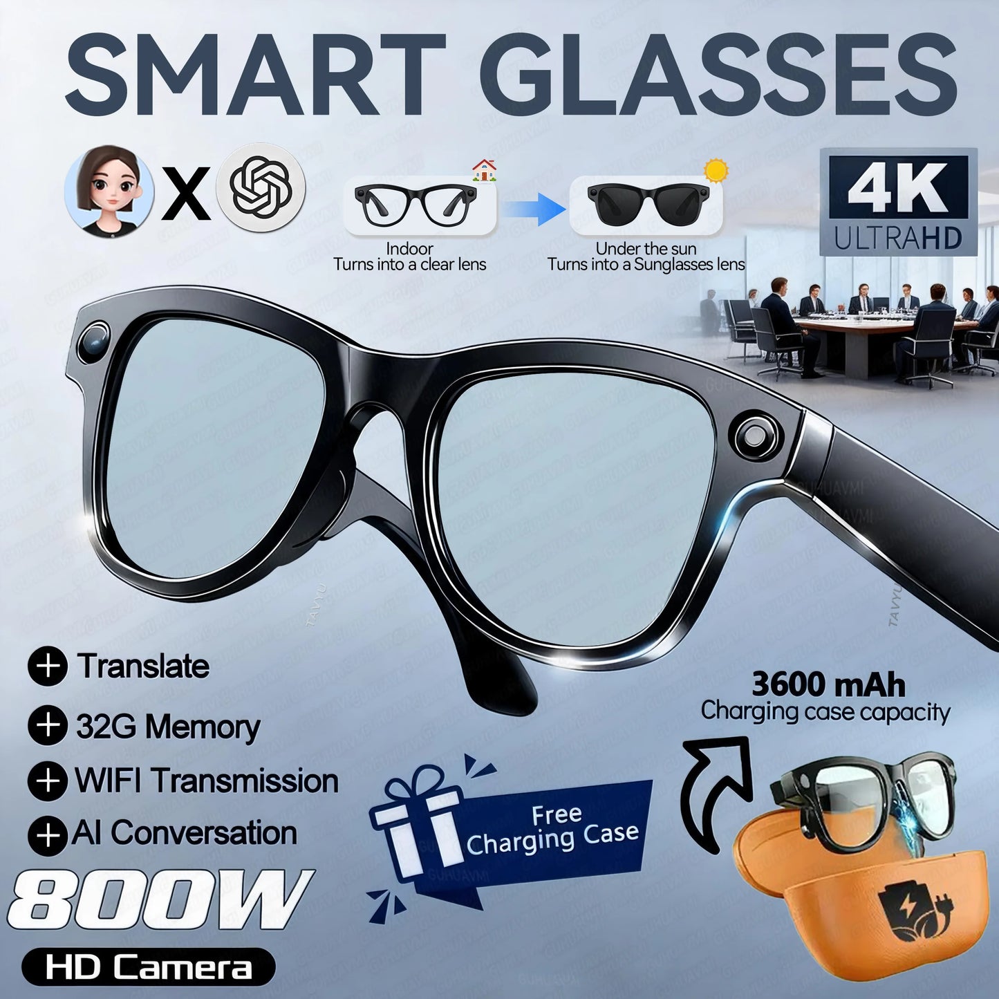 AI Smart Glasses with 4K Camera & 120+ Language Translator